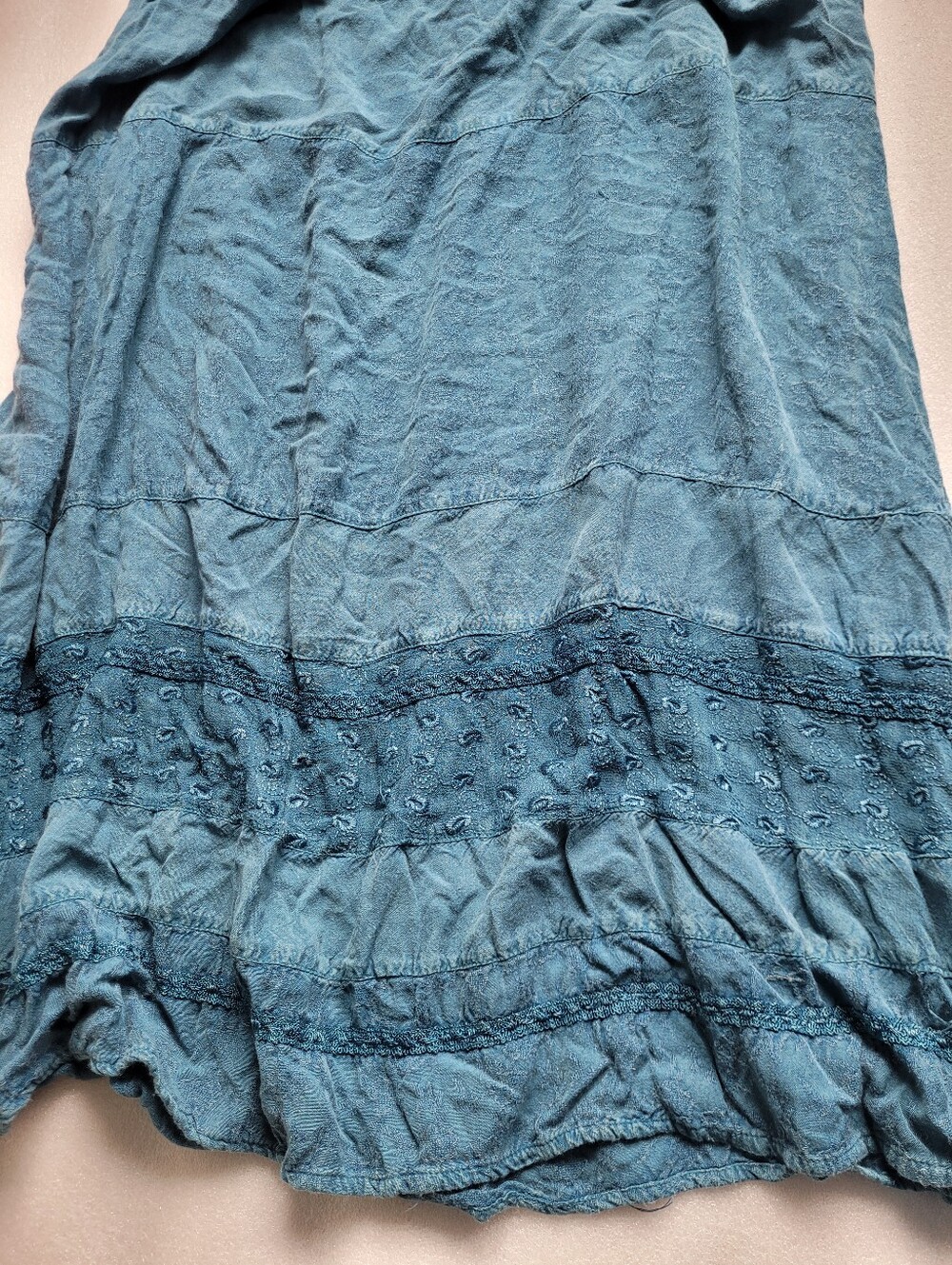 Vintage Coline Embroidered Tiered Boho Maxi Dress Teal Paisley French Large - Picture 9 of 14